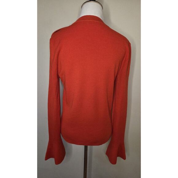 Tory Burch 100% Merino Wool Jewel Button Red Sweater Bell Sleeve Women's M - Picture 4 of 11
